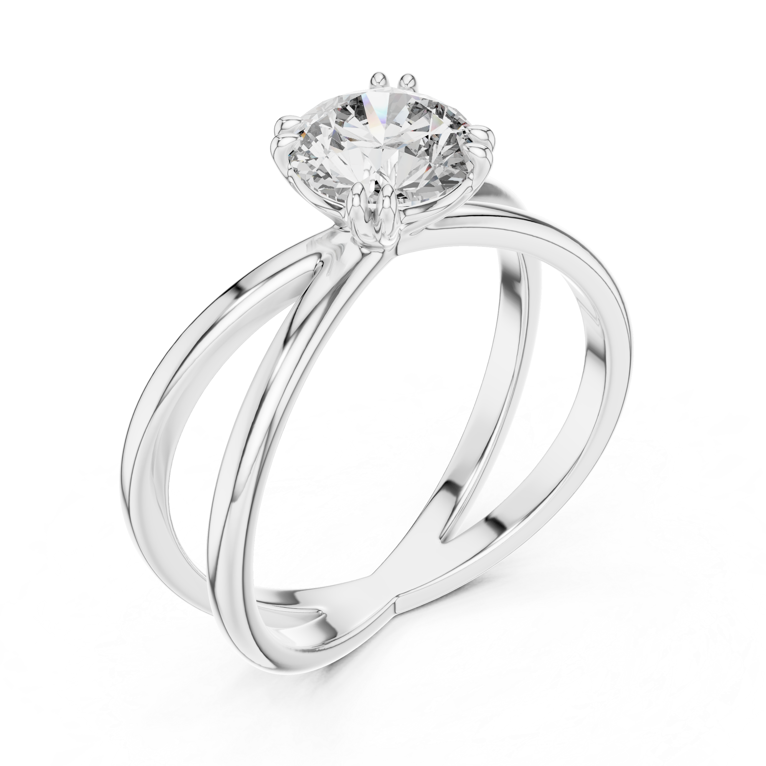 Silver ring with a diamond on a white background